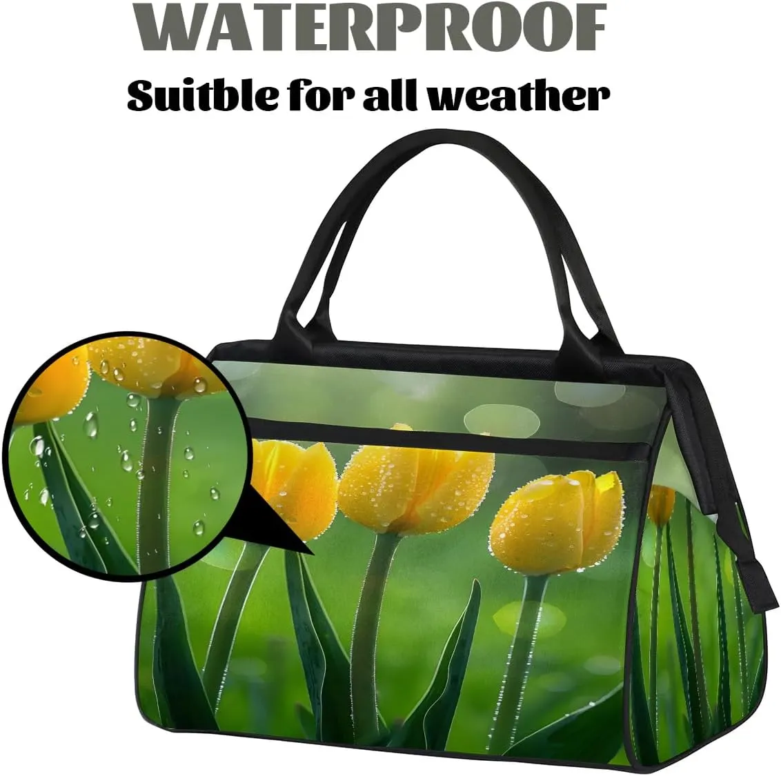 Travel Duffel Bag for Women, Yellow Tulip Weekender Overnight Bag Carry on Beach Swim Bags Dance Bag Airlines Approved Personal Item Travel Bag for Yoga, Sports, Hospital
