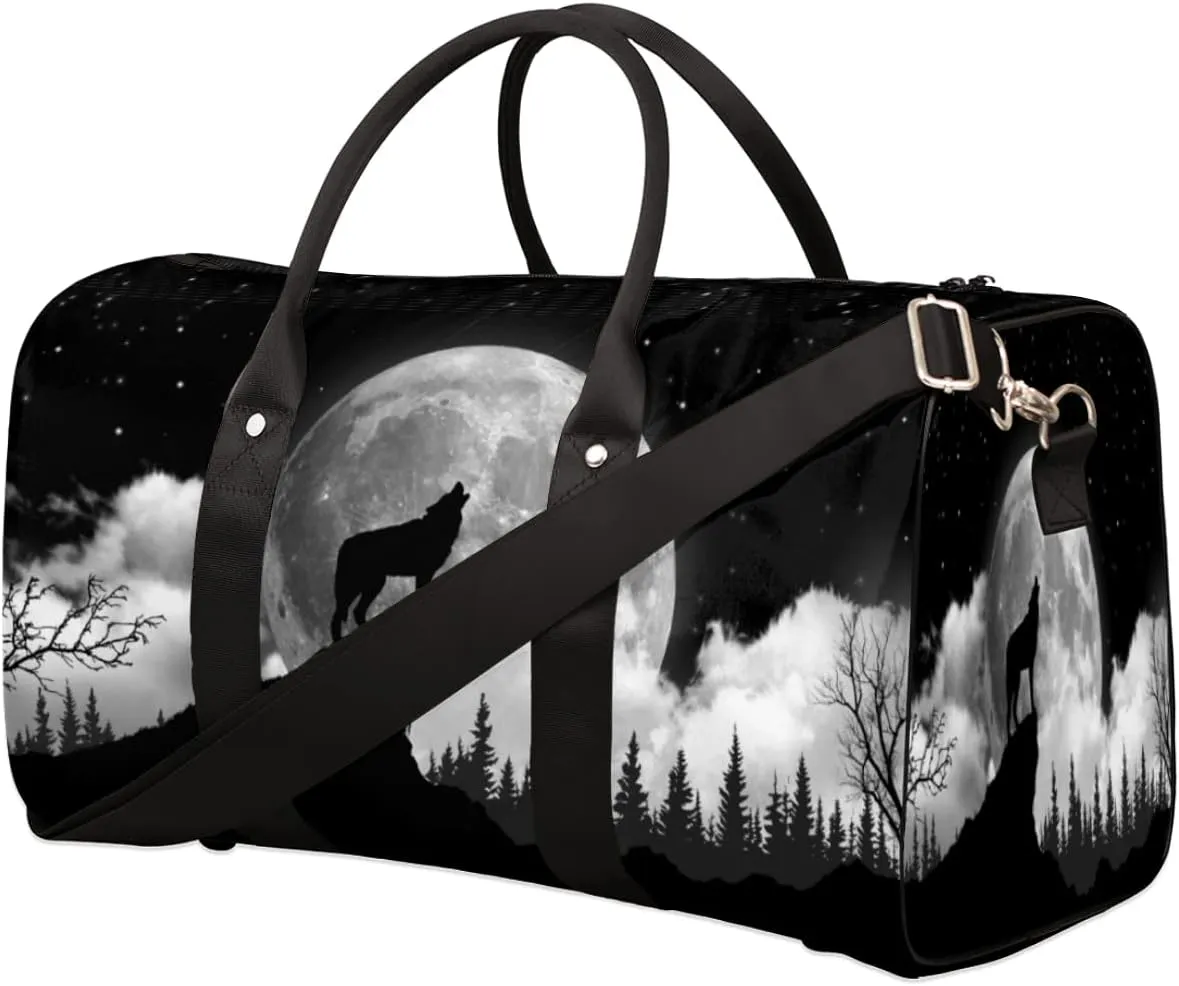 Travel Duffel Bag Wolf Howling At The Moon Sport Gym Bag Weekender Overnight Bag carry on bag Training Shoulder for Women Men Boys Girls