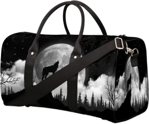 Travel Duffel Bag Wolf Howling At The Moon Sport Gym Bag Weekender Overnight Bag carry on bag Training Shoulder for Women Men Boys Girls