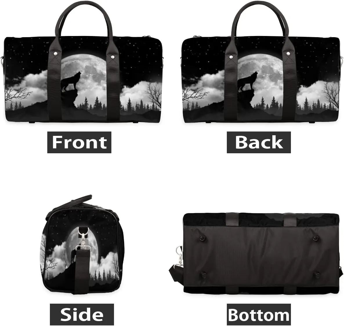 Travel Duffel Bag Wolf Howling At The Moon Sport Gym Bag Weekender Overnight Bag carry on bag Training Shoulder for Women Men Boys Girls
