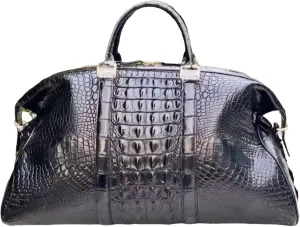 Travel Duffels bag, luggage travel gear, duffle bag, sport bag, gym bag, overnight bag, genuine crocodile alligator leather skin (Black)