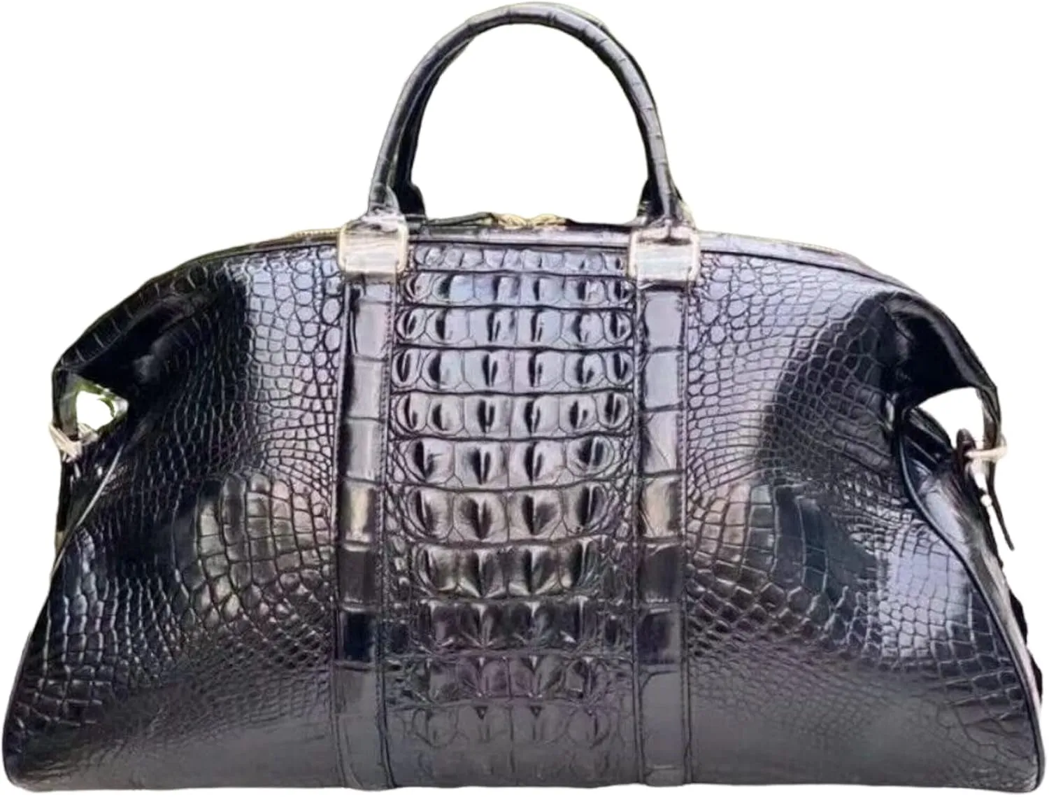 Travel Duffels bag, luggage travel gear, duffle bag, sport bag, gym bag, overnight bag, genuine crocodile alligator leather skin (Black)