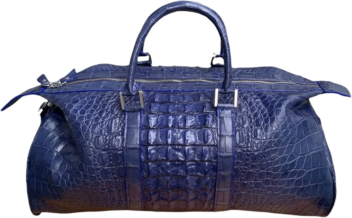 Travel Duffels bag, luggage travel gear, duffle bag, sport bag, gym bag, overnight bag, genuine crocodile alligator leather skin (Navy Blue) (DF1132)