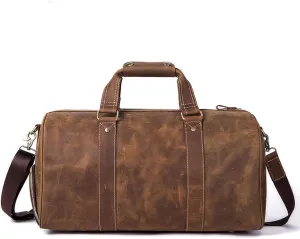 Travel Duffels Men Vintage Leather Luggage Large Handbag Gym Sports Overnight Weekend Bag Sports Overnight Gym Luggage Weekend Tote Bag (Color : Brown)(Coffee Color)