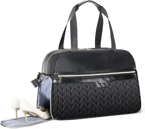 Travel Duffle Bag, Weekender Bags for Women with Shoe & Laptop Compartment, Personal Item Travel Tote Bag with Wet Pocket, Business Trip Carry on Overnight Bags for Airplanes, Gym Bag, Black