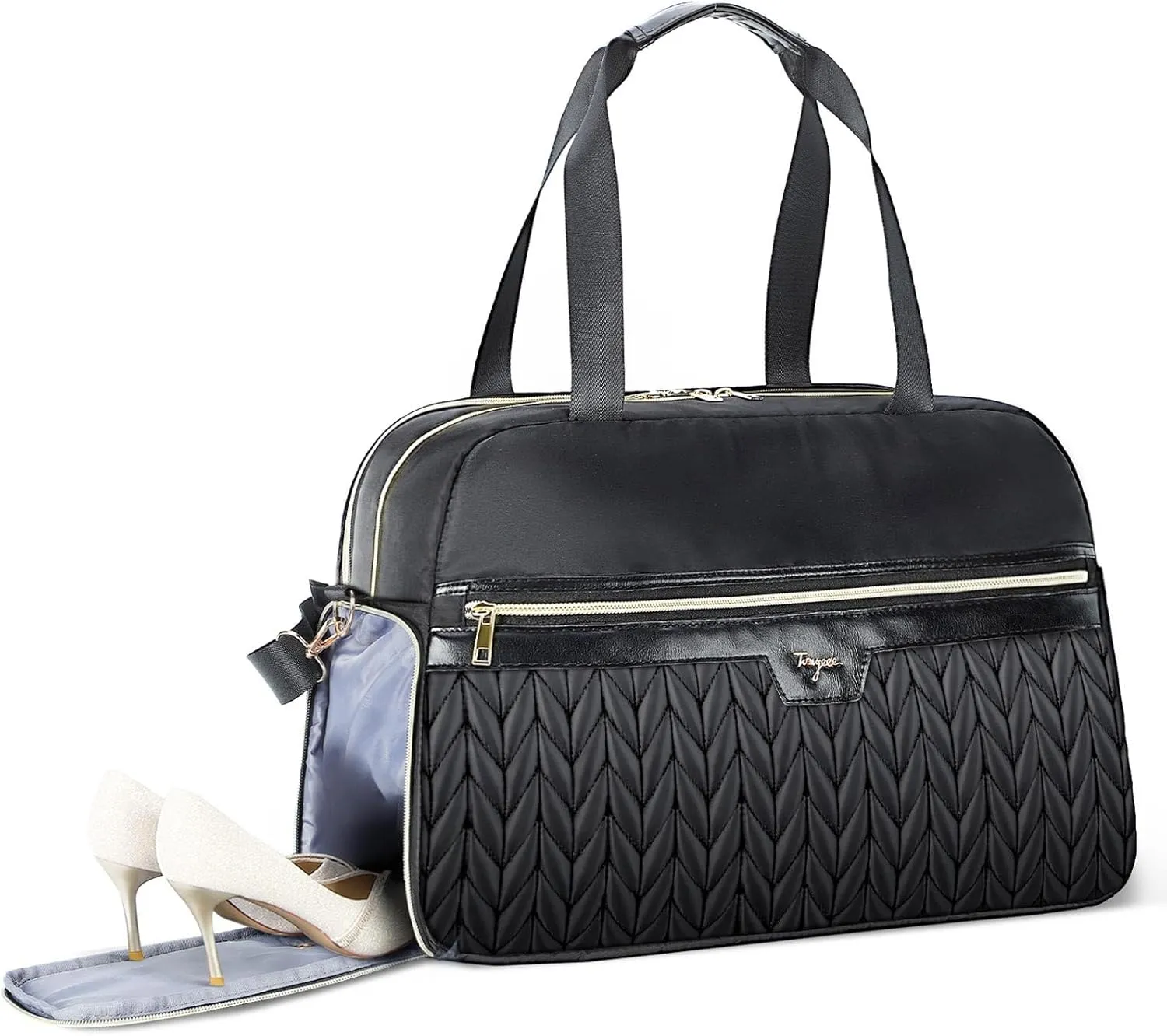 Travel Duffle Bag, Weekender Bags for Women with Shoe & Laptop Compartment, Personal Item Travel Tote Bag with Wet Pocket, Business Trip Carry on Overnight Bags for Airplanes, Gym Bag, Black