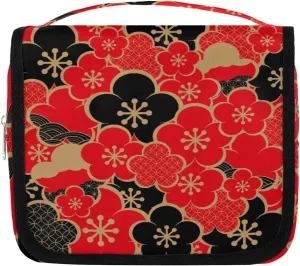 Travel Hanging Toiletry Bag for Women Men All Kinds Of Vintage Red Flowers Cosmetic Bag Waterproof Makeup Organizer for Accessories, Shampoo, Full Sized Container, Toiletries for Bathroom Shower