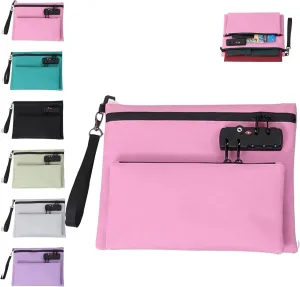 Travel Lock Bag, Travel Bag with Lock, Money Bag with Lock and Zipper, TravelLock Bags for Personal Items, Double Layer Anti-Theft Cash Certificates Organizer (Pink)