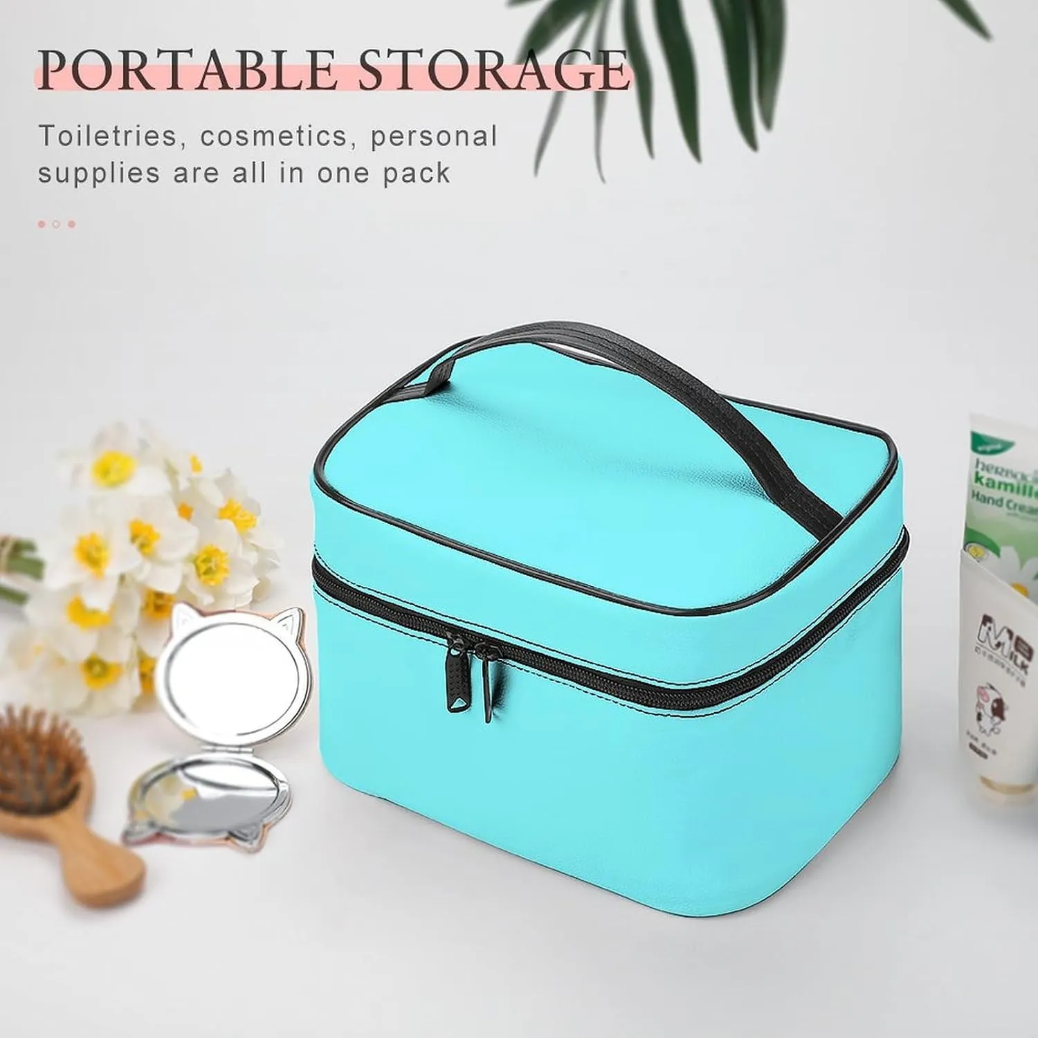 Travel Makeup Bag, Blue Elegant Trendy Minimalist Cosmetic Bags for Women Large Capacity Waterproof Toiletry Bag Make up Organizer