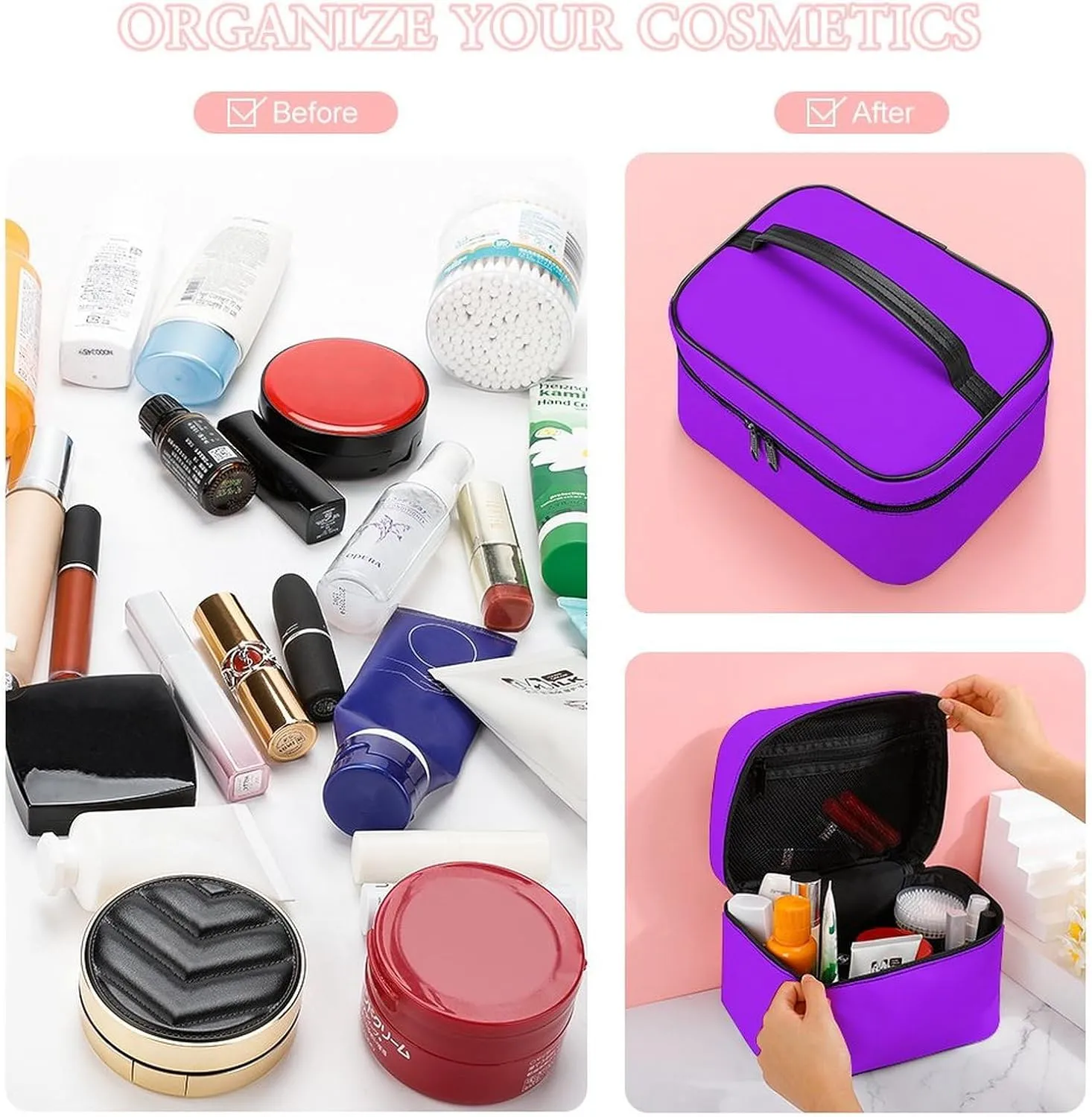 Travel Makeup Bag, Bright Violet Trend Color Cosmetic Bags for Women Large Capacity Waterproof Toiletry Bag Make up Organizer