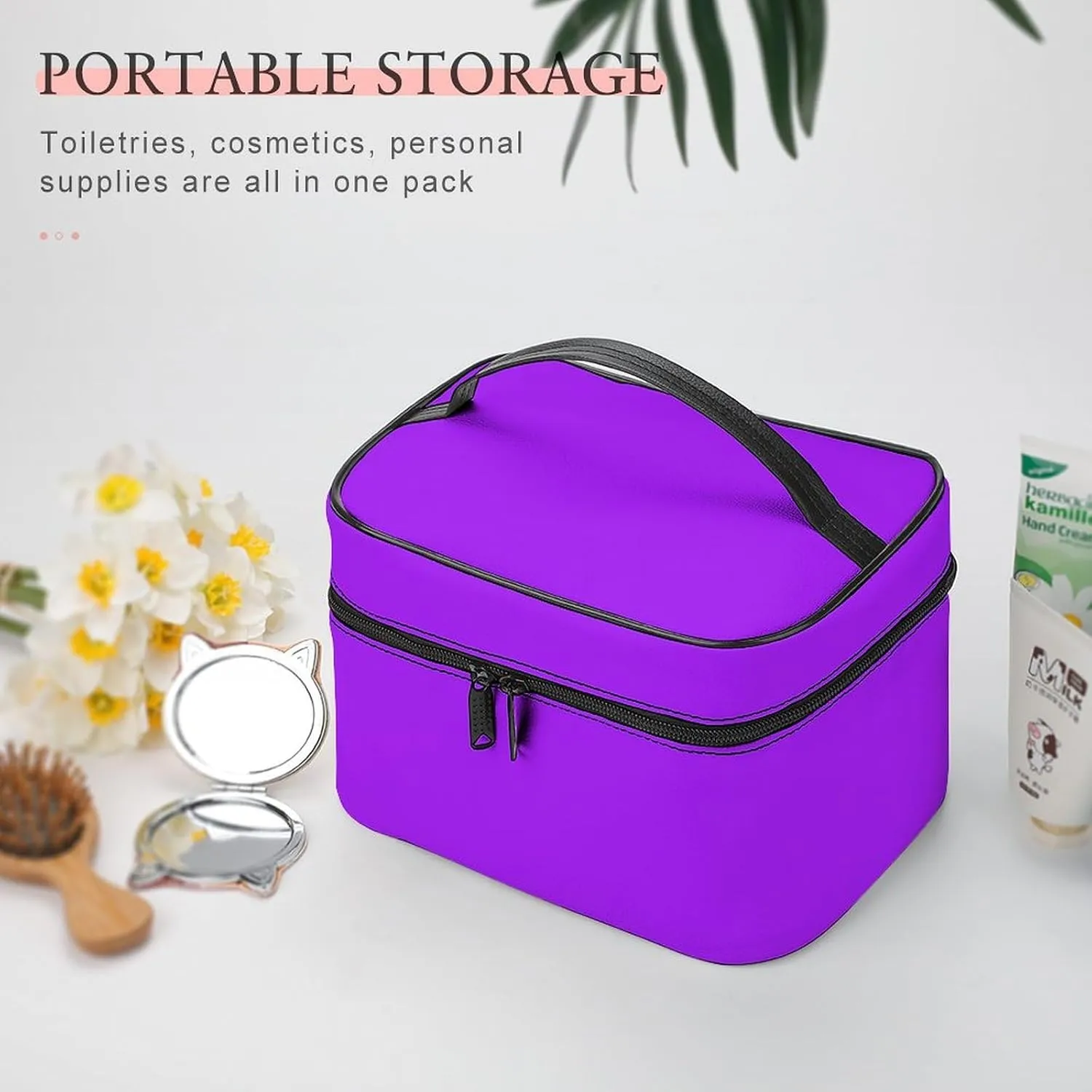 Travel Makeup Bag, Bright Violet Trend Color Cosmetic Bags for Women Large Capacity Waterproof Toiletry Bag Make up Organizer