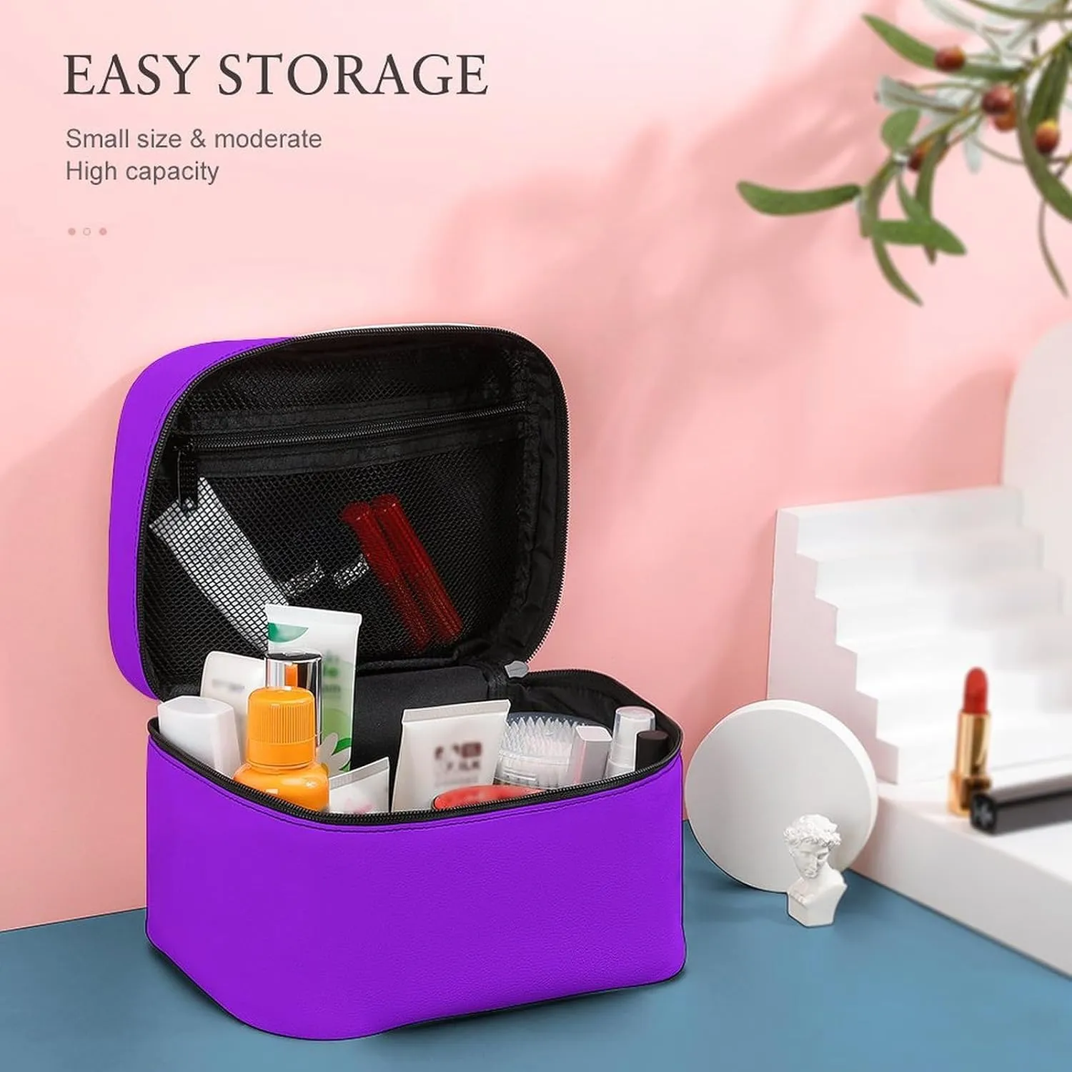 Travel Makeup Bag, Bright Violet Trend Color Cosmetic Bags for Women Large Capacity Waterproof Toiletry Bag Make up Organizer