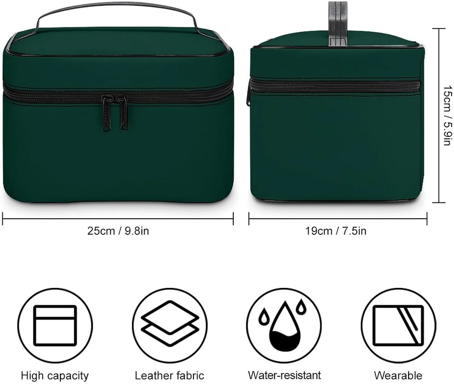 Travel Makeup Bag, Dark forest Green Solid Color Cosmetic Bags for Women Large Capacity Waterproof Toiletry Bag Make up Organizer