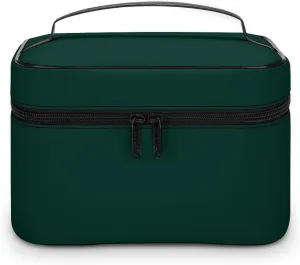 Travel Makeup Bag, Dark forest Green Solid Color Cosmetic Bags for Women Large Capacity Waterproof Toiletry Bag Make up Organizer