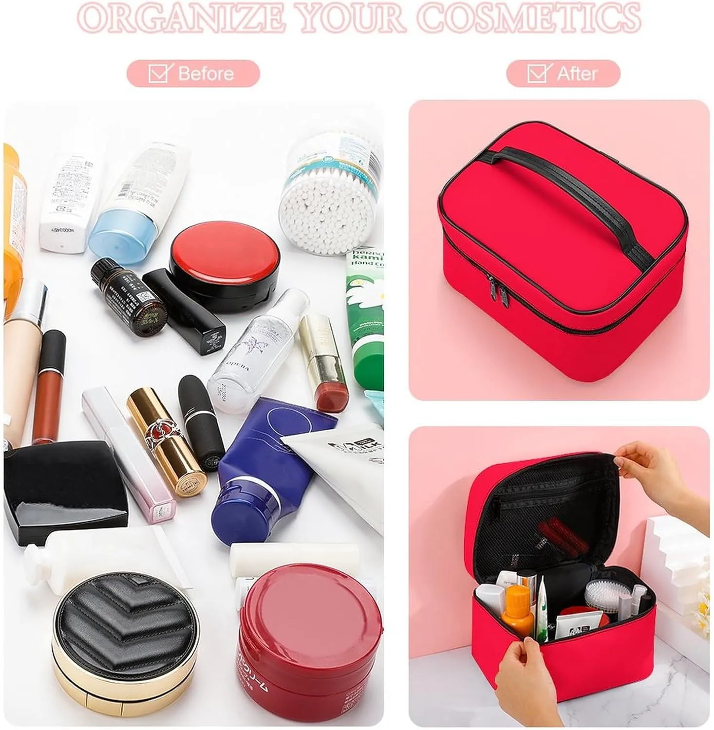 Travel Makeup Bag, Orange Neon Red Personalized Cosmetic Bags for Women Large Capacity Waterproof Toiletry Bag Make up Organizer