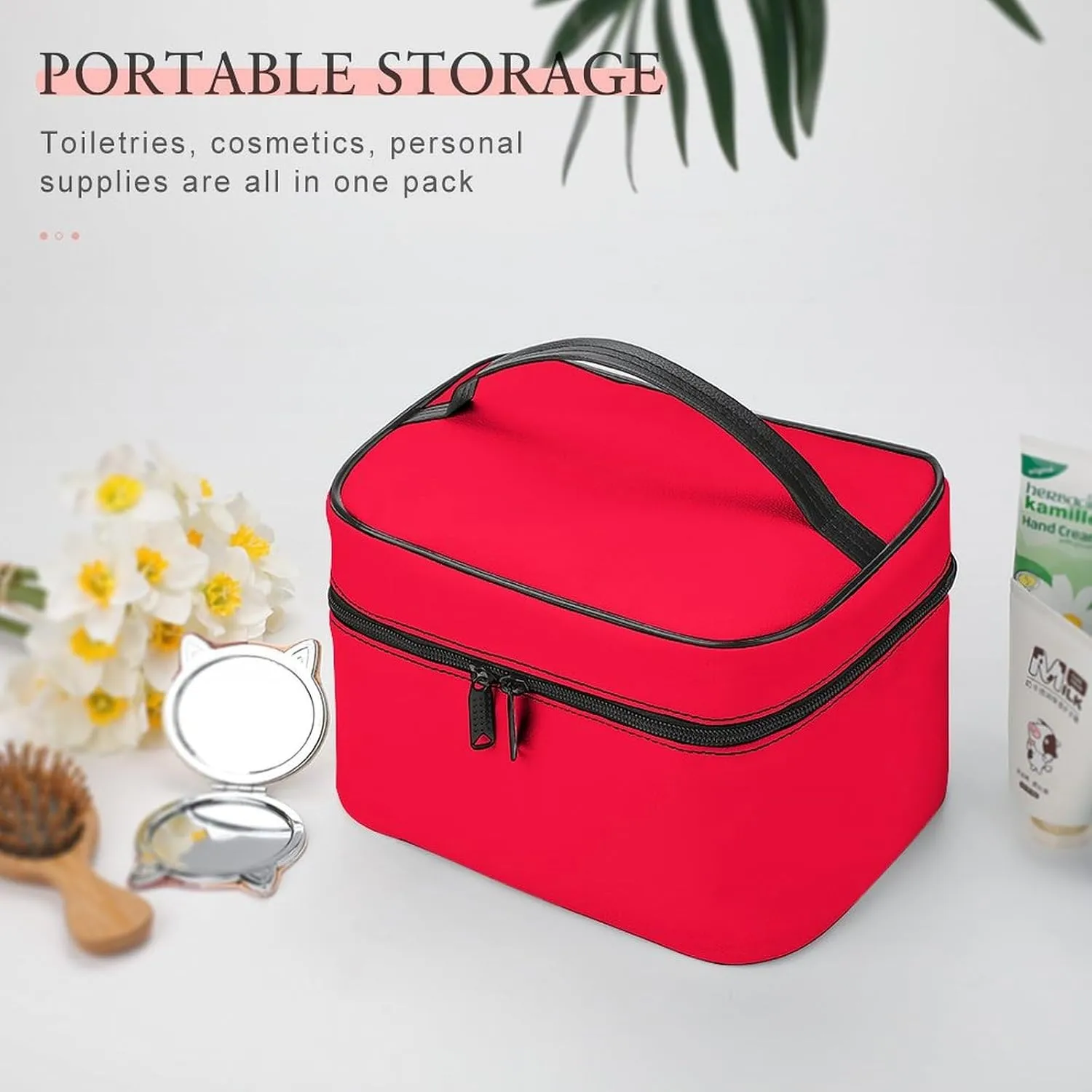 Travel Makeup Bag, Orange Neon Red Personalized Cosmetic Bags for Women Large Capacity Waterproof Toiletry Bag Make up Organizer