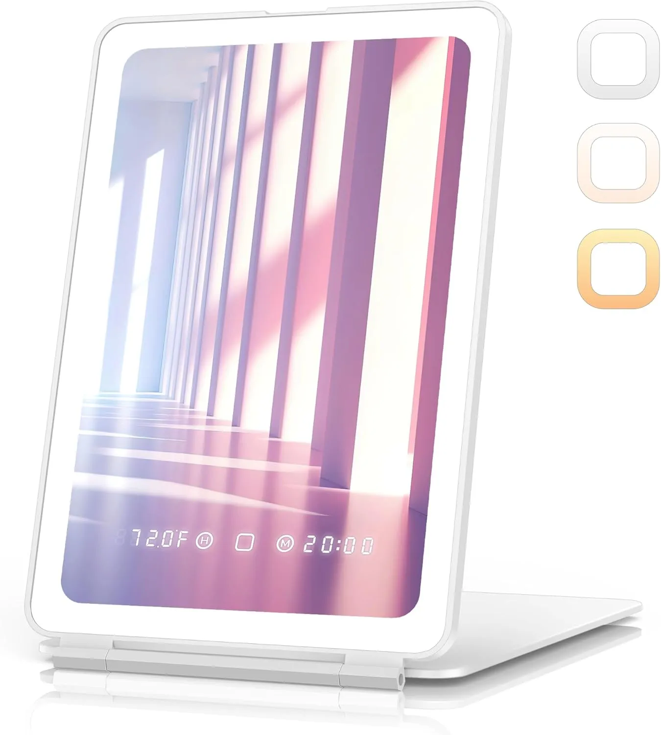 Travel Makeup Mirror with Time & Temperature Display, 2000mAh Rechargeable Battery, 7.5" Portable Foldable Lighted Mirror with 148 Led Lights, 3 Color Lighting Modes