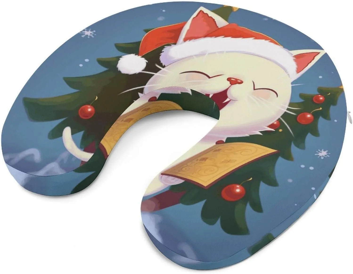 Travel Neck Pillow U Shape Memory Foam Travel Pillow Cute Cat Sing Christmas Carols Airplane Pillow for Sleeping Comfortable Support Pillow for Head Support Neck Pillows for Trains Self-Driving Cars T