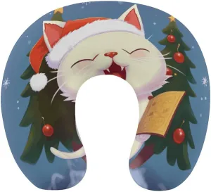 Travel Neck Pillow U Shape Memory Foam Travel Pillow Cute Cat Sing Christmas Carols Airplane Pillow for Sleeping Comfortable Support Pillow for Head Support Neck Pillows for Trains Self-Driving Cars T