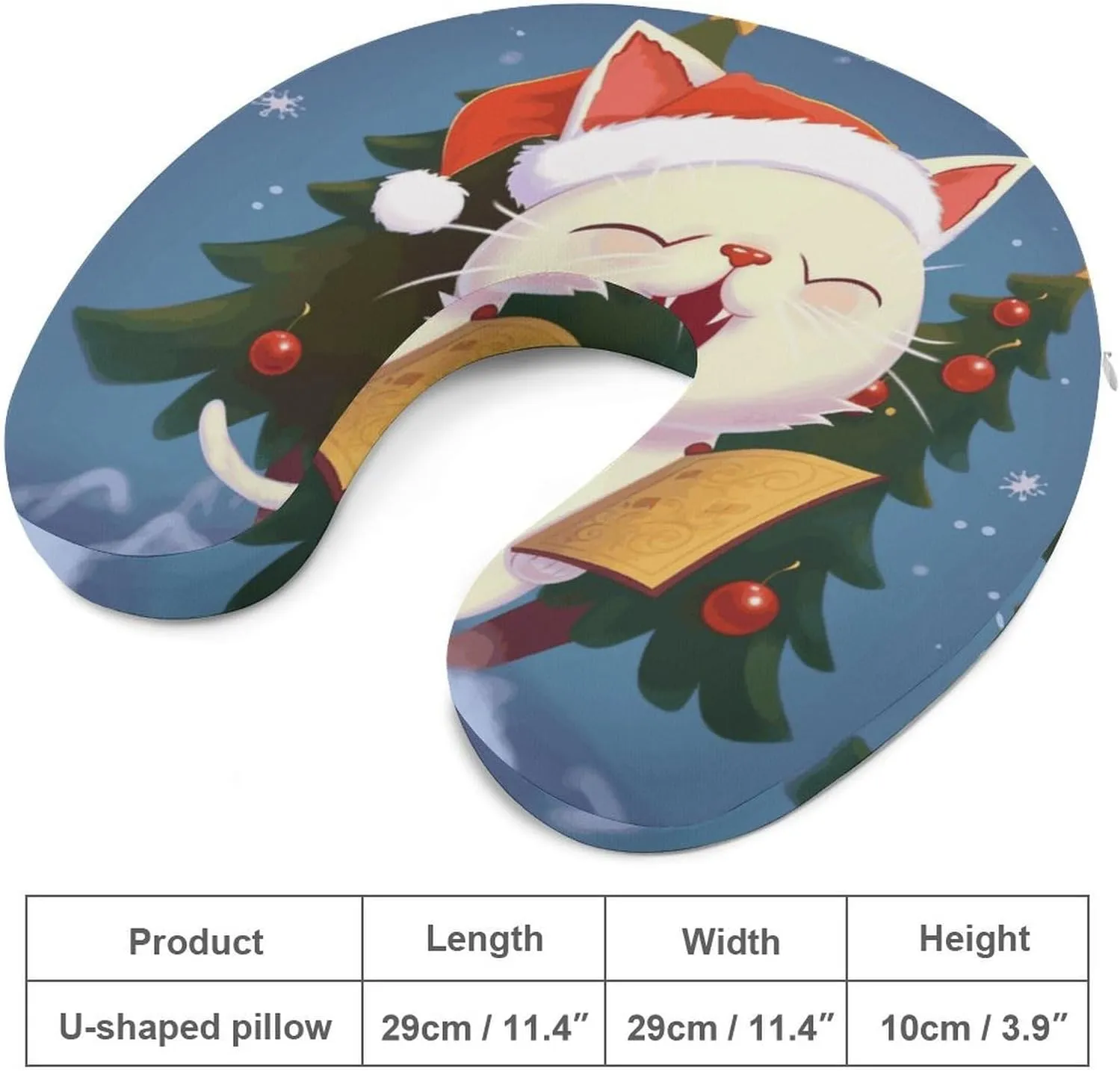 Travel Neck Pillow U Shape Memory Foam Travel Pillow Cute Cat Sing Christmas Carols Airplane Pillow for Sleeping Comfortable Support Pillow for Head Support Neck Pillows for Trains Self-Driving Cars T