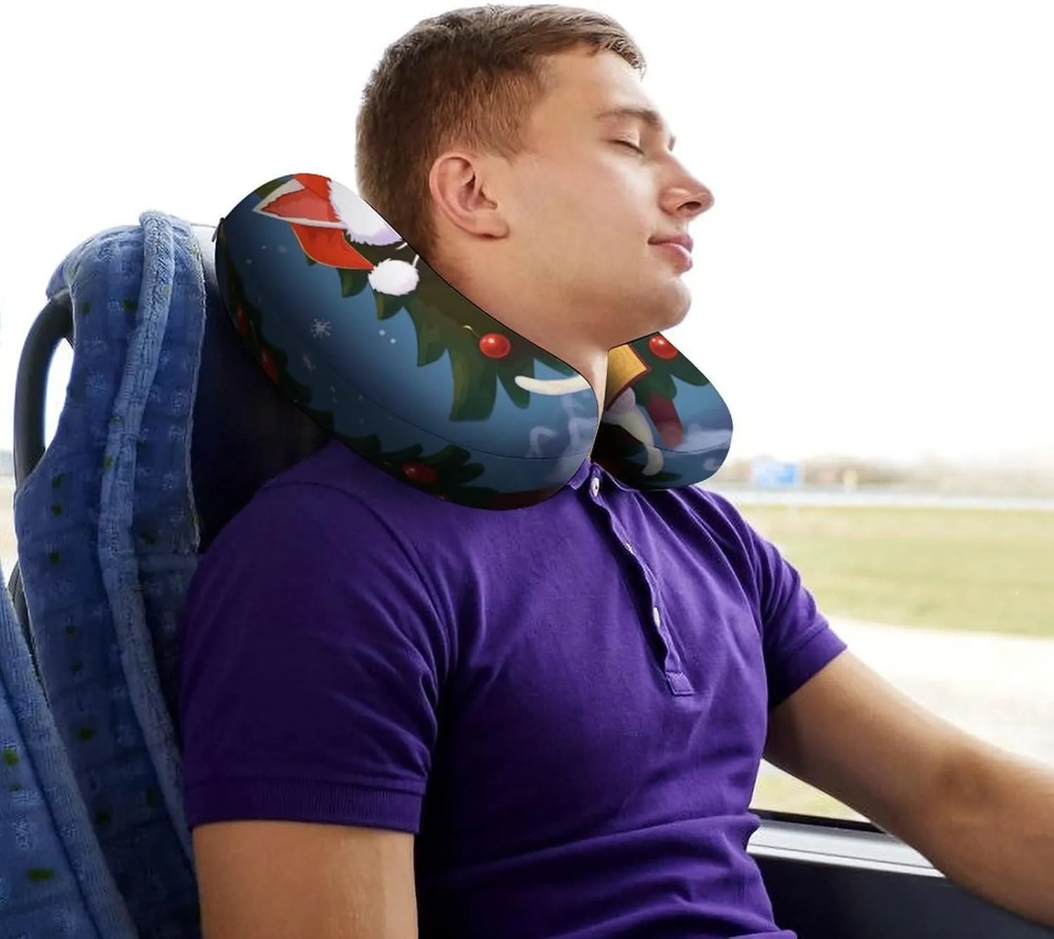 Travel Neck Pillow U Shape Memory Foam Travel Pillow Cute Cat Sing Christmas Carols Airplane Pillow for Sleeping Comfortable Support Pillow for Head Support Neck Pillows for Trains Self-Driving Cars T