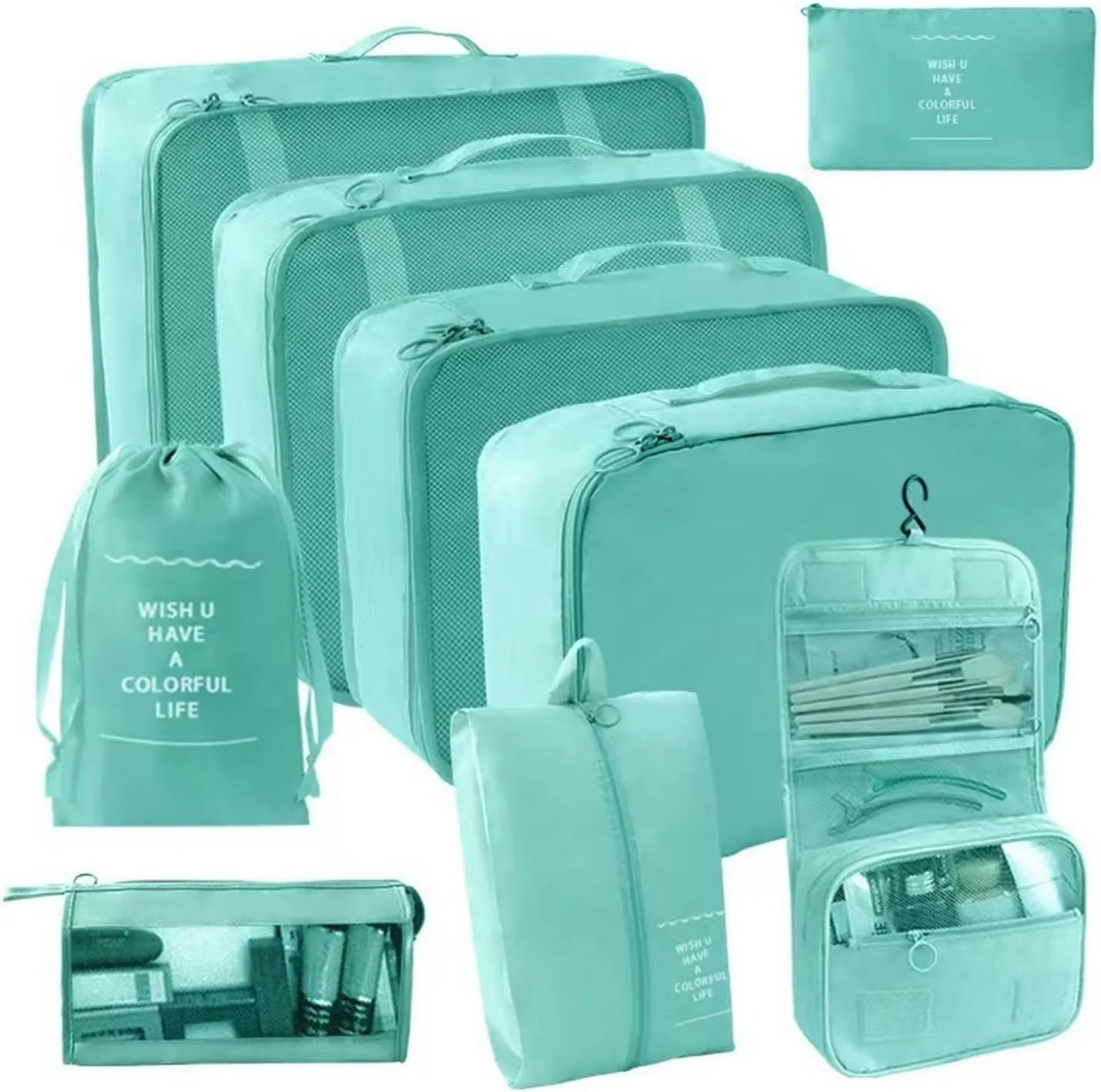 Travel storage bag set of eight, for clothing classification and storage, suitcase clothing packaging, multifunctional and multi-purpose(Black)