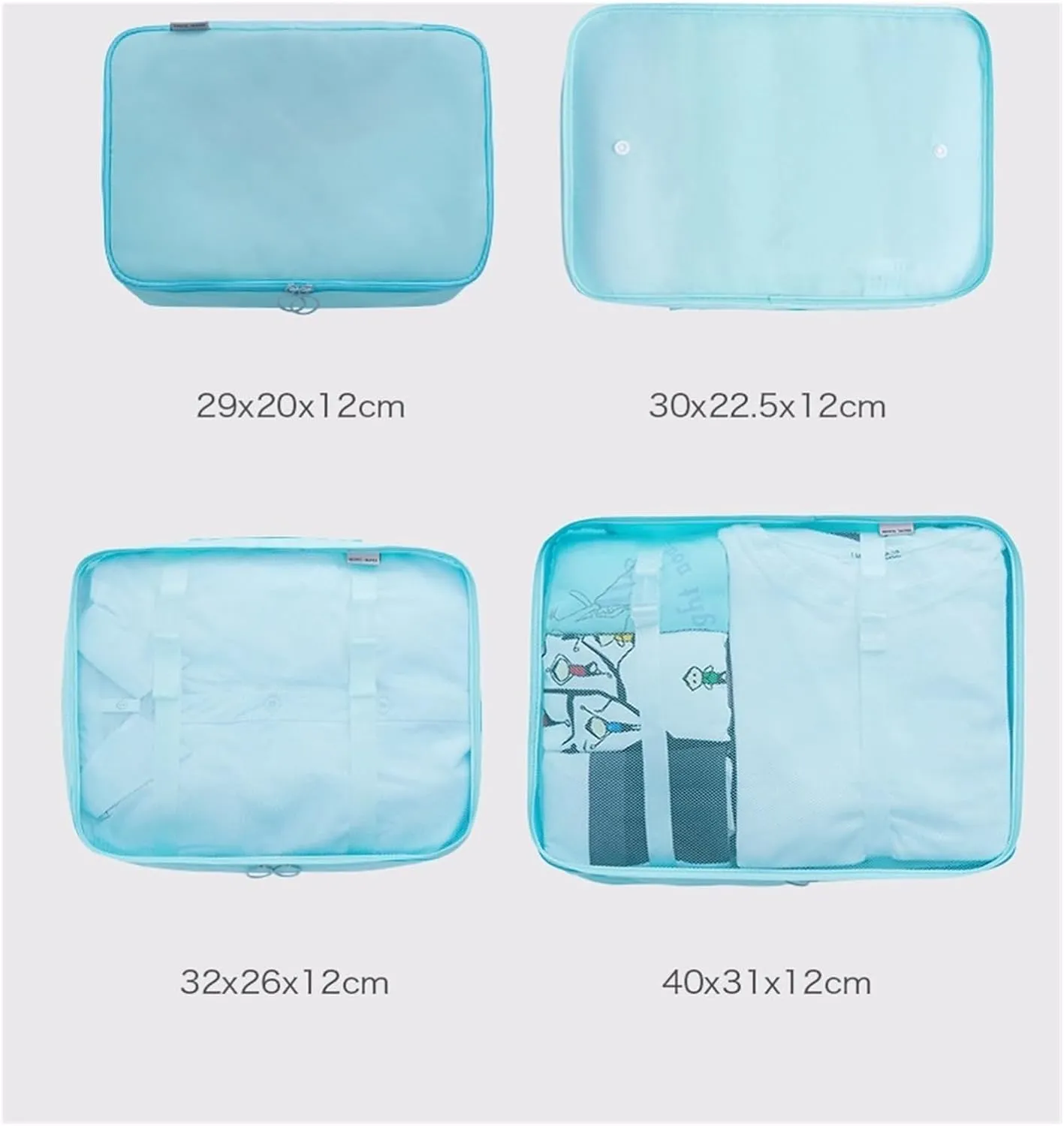 Travel storage bag set of eight, for clothing classification and storage, suitcase clothing packaging, multifunctional and multi-purpose(Black)