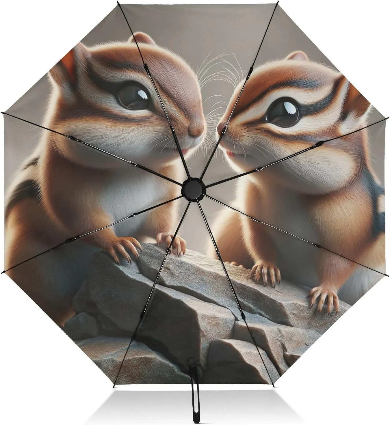 Travel Umbrella Windproof Compact Umbrella for Purse, Umbrellas for Backpacks/Handbags, Rain, Wind and Sun, Chipmunks Cute Animals Vintage