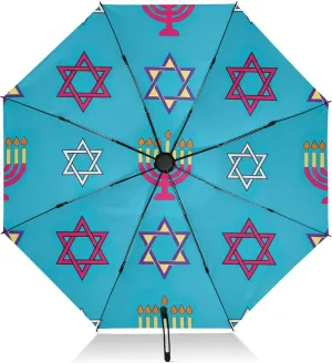 Travel Umbrella Windproof Compact Umbrella for Purse, Umbrellas for Backpacks/Handbags, Rain, Wind and Sun, Colorful Candles Stars Blue