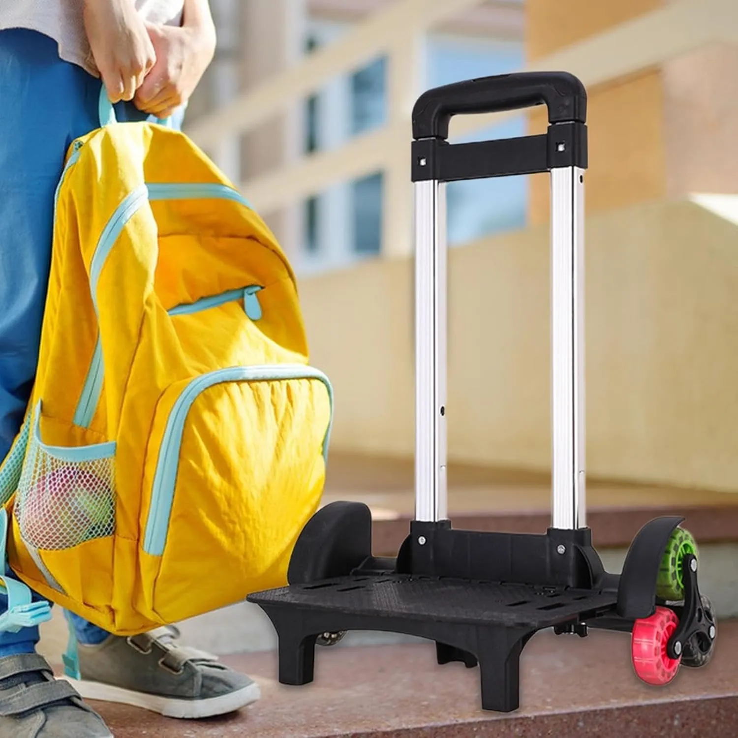 Trolley Cart Luggage Cart with Wheels, 6 Wheels,Wheeled Cart Stair Climber Folding Hand Truck for Boxes Show Exhibitors Kids, Black