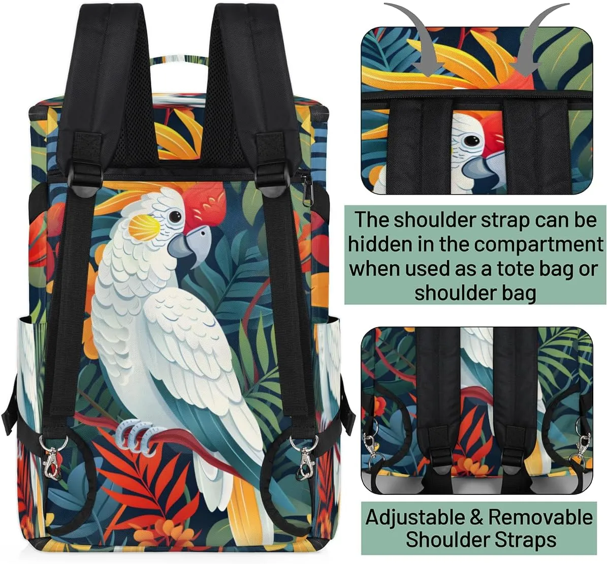 Tropical Birds Travel Backpack Carry On Flight Approved for Women Men, 18.9 Inch Large Jungle Leaves Floral Airline Approved Luggage Weekender Backpacks