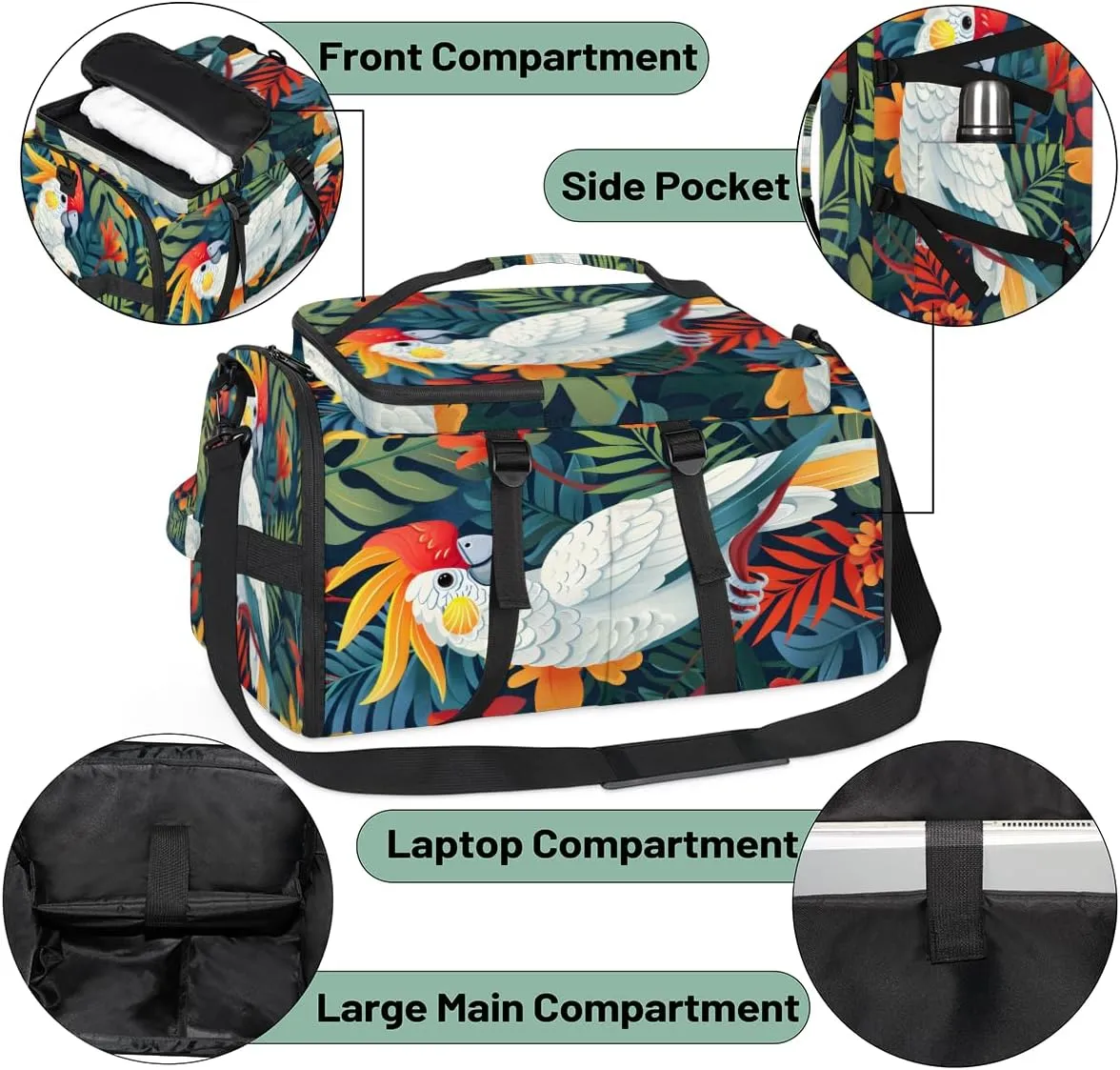 Tropical Birds Travel Backpack Carry On Flight Approved for Women Men, 18.9 Inch Large Jungle Leaves Floral Airline Approved Luggage Weekender Backpacks