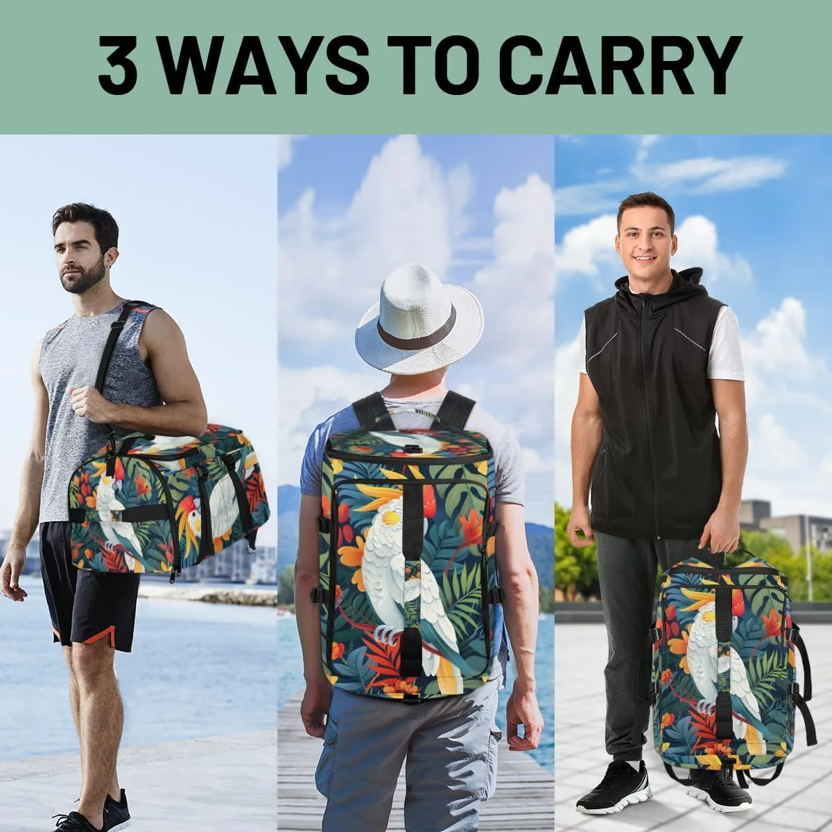 Tropical Birds Travel Backpack Carry On Flight Approved for Women Men, 18.9 Inch Large Jungle Leaves Floral Airline Approved Luggage Weekender Backpacks