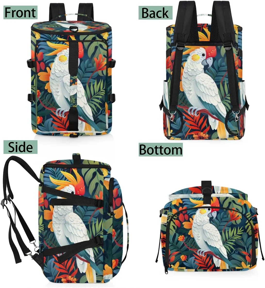 Tropical Birds Travel Backpack Carry On Flight Approved for Women Men, 18.9 Inch Large Jungle Leaves Floral Airline Approved Luggage Weekender Backpacks