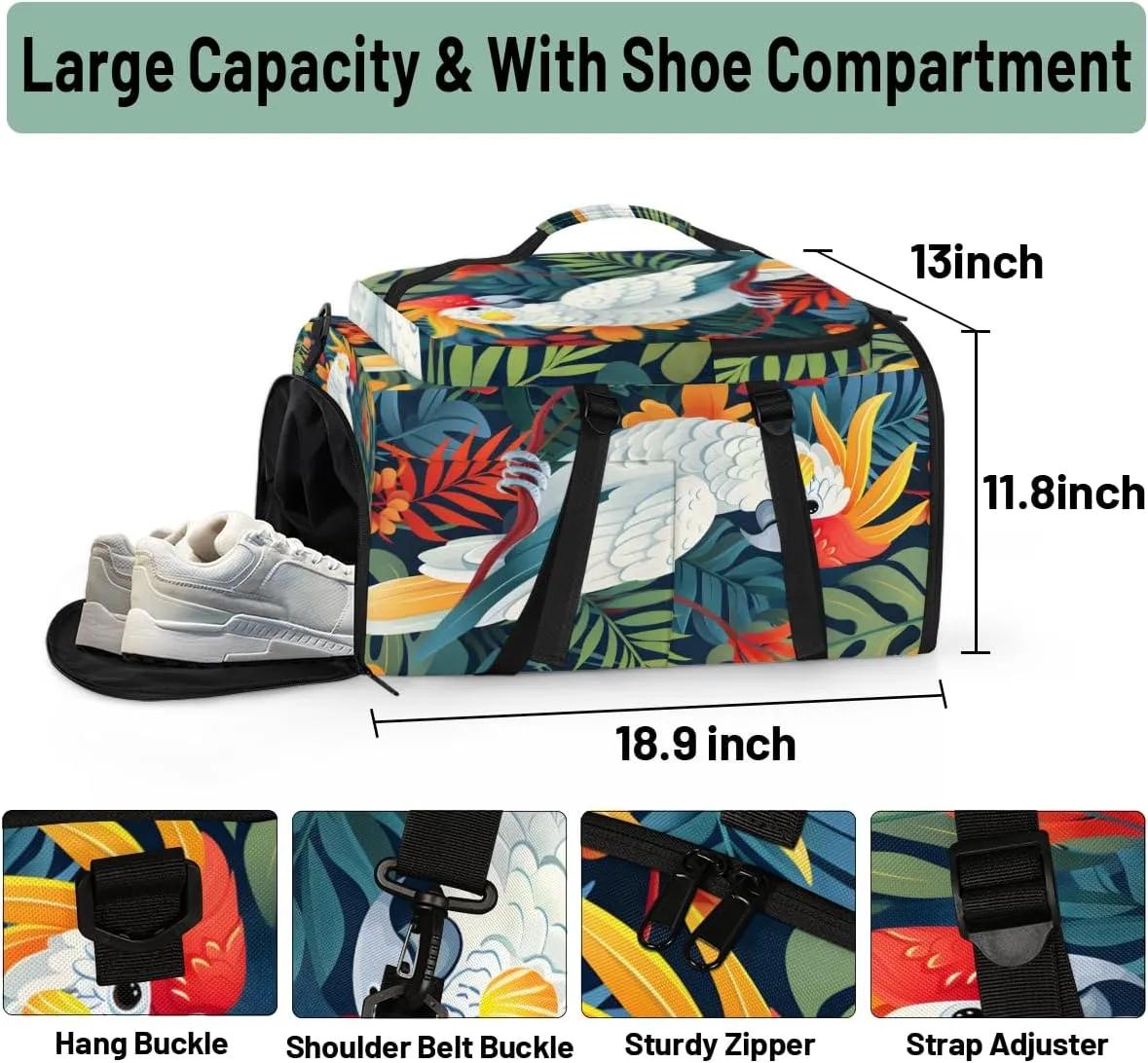 Tropical Birds Travel Backpack Carry On Flight Approved for Women Men, 18.9 Inch Large Jungle Leaves Floral Airline Approved Luggage Weekender Backpacks