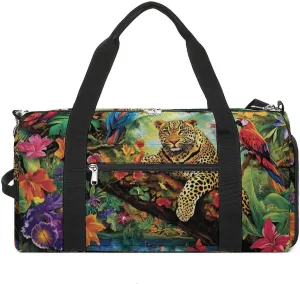 Tropical Forests Parrots And Leopard Unisex Gym Bag Waterproof Sports Duffels Travel Gear With Laundry Shoe Compartment