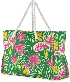 Tropical Green Colorful Large Capacity Tote Bag Large with side pocketes Travel Duffel Bag for Travel Gym Vacation