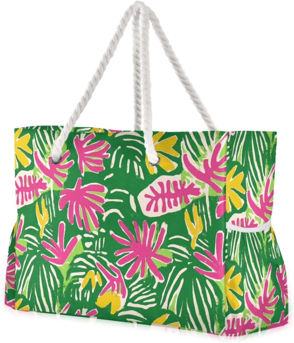Tropical Green Colorful Large Capacity Tote Bag Large with side pocketes Travel Duffel Bag for Travel Gym Vacation