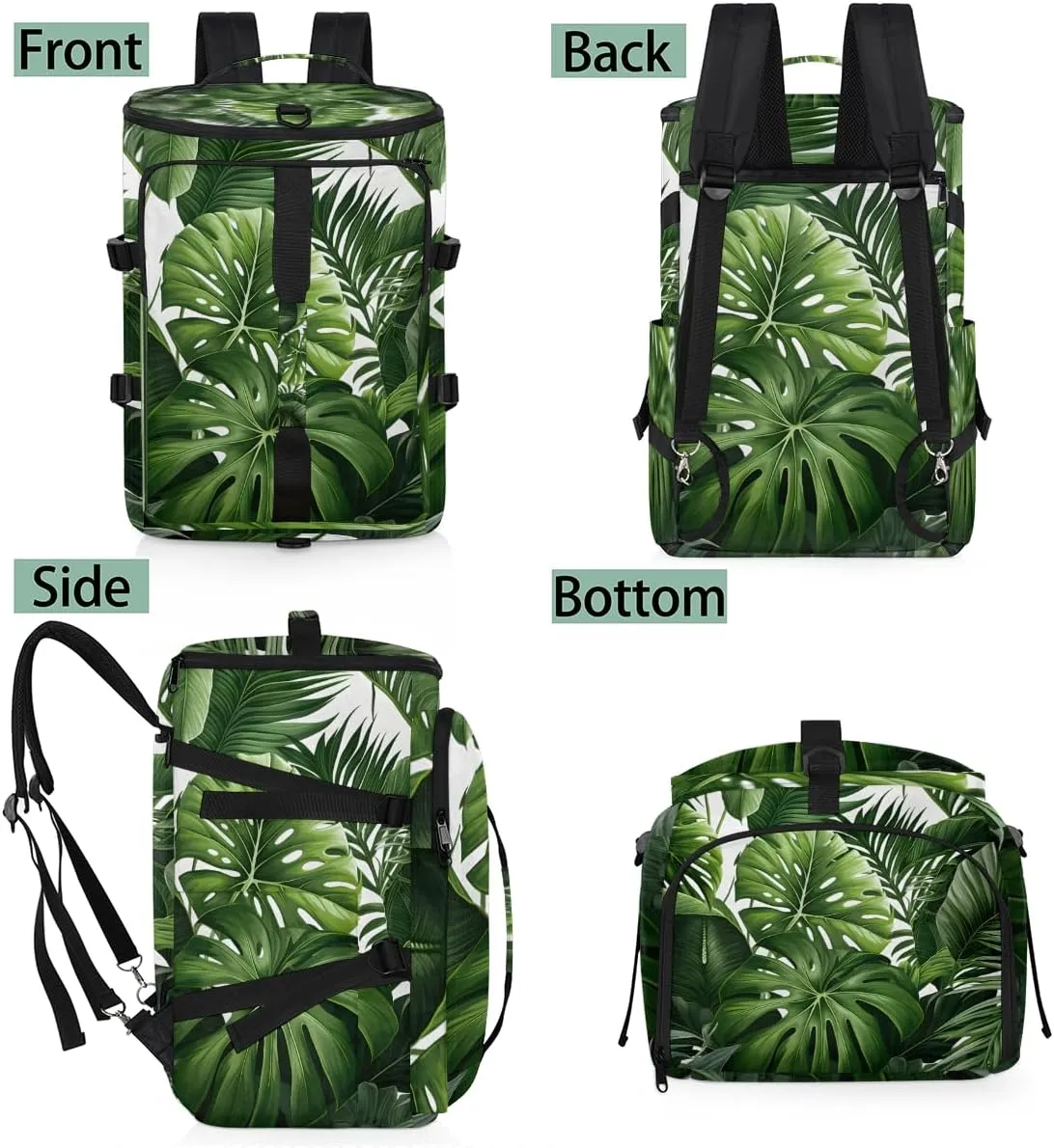 Tropical Green Plant Leaf Travel Backpack Carry On Flight Approved for Women Men, 18.9 Inch Large Botanical Jungle Design Airline Approved Luggage Weekender Backpacks