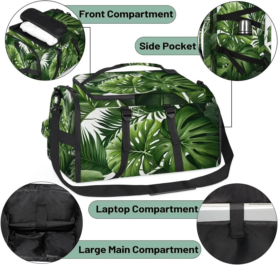 Tropical Green Plant Leaf Travel Backpack Carry On Flight Approved for Women Men, 18.9 Inch Large Botanical Jungle Design Airline Approved Luggage Weekender Backpacks