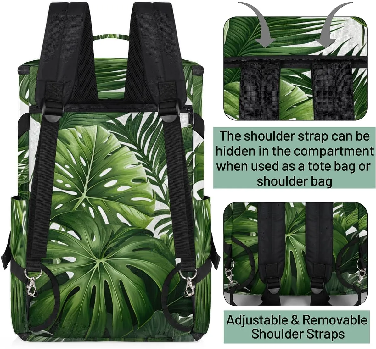 Tropical Green Plant Leaf Travel Backpack Carry On Flight Approved for Women Men, 18.9 Inch Large Botanical Jungle Design Airline Approved Luggage Weekender Backpacks