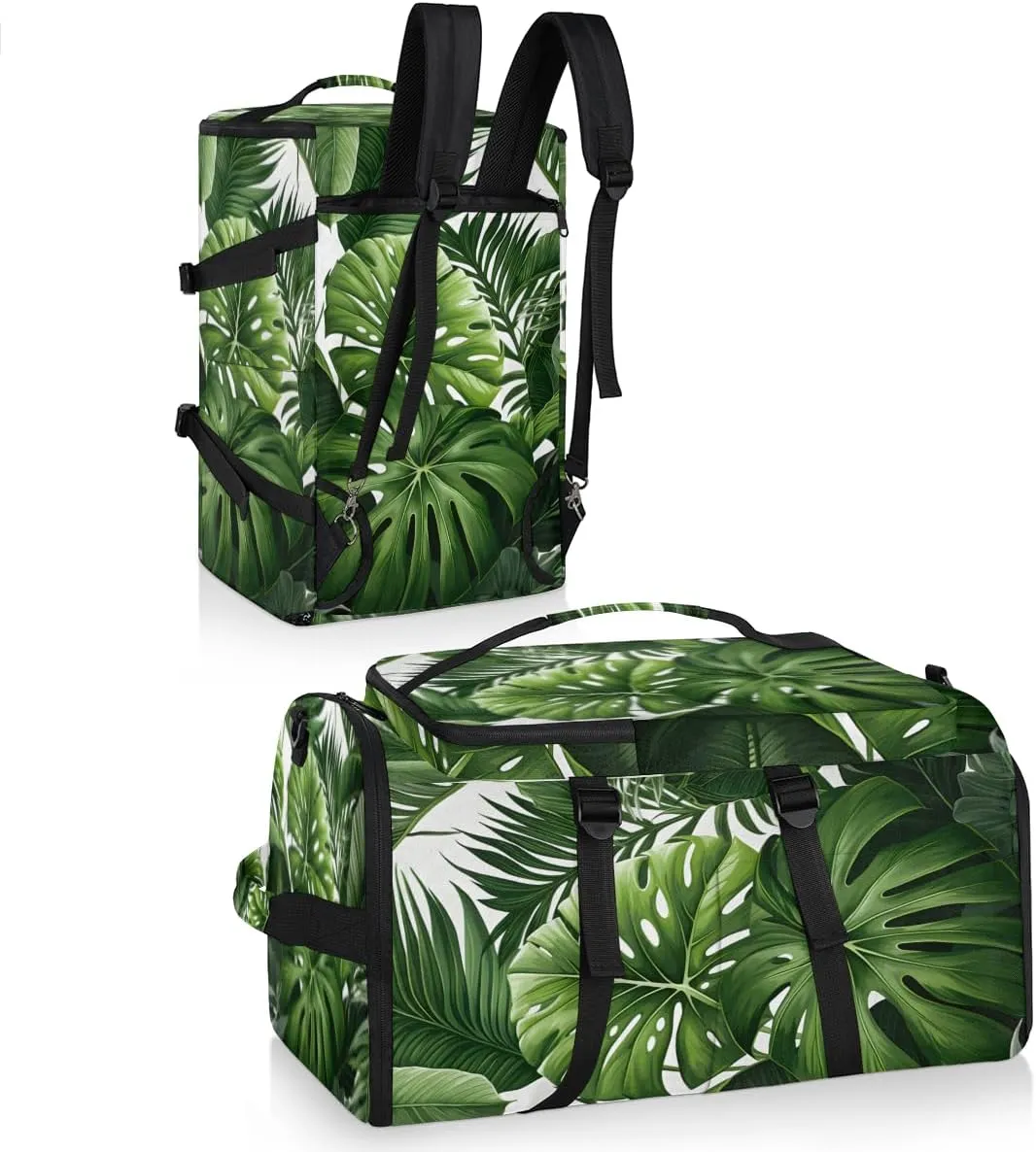 Tropical Green Plant Leaf Travel Backpack Carry On Flight Approved for Women Men, 18.9 Inch Large Botanical Jungle Design Airline Approved Luggage Weekender Backpacks