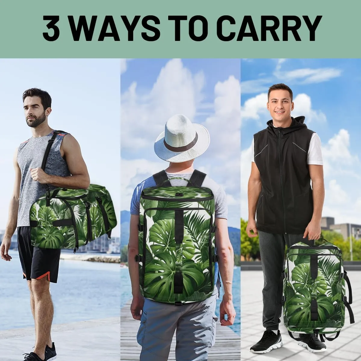 Tropical Green Plant Leaf Travel Backpack Carry On Flight Approved for Women Men, 18.9 Inch Large Botanical Jungle Design Airline Approved Luggage Weekender Backpacks