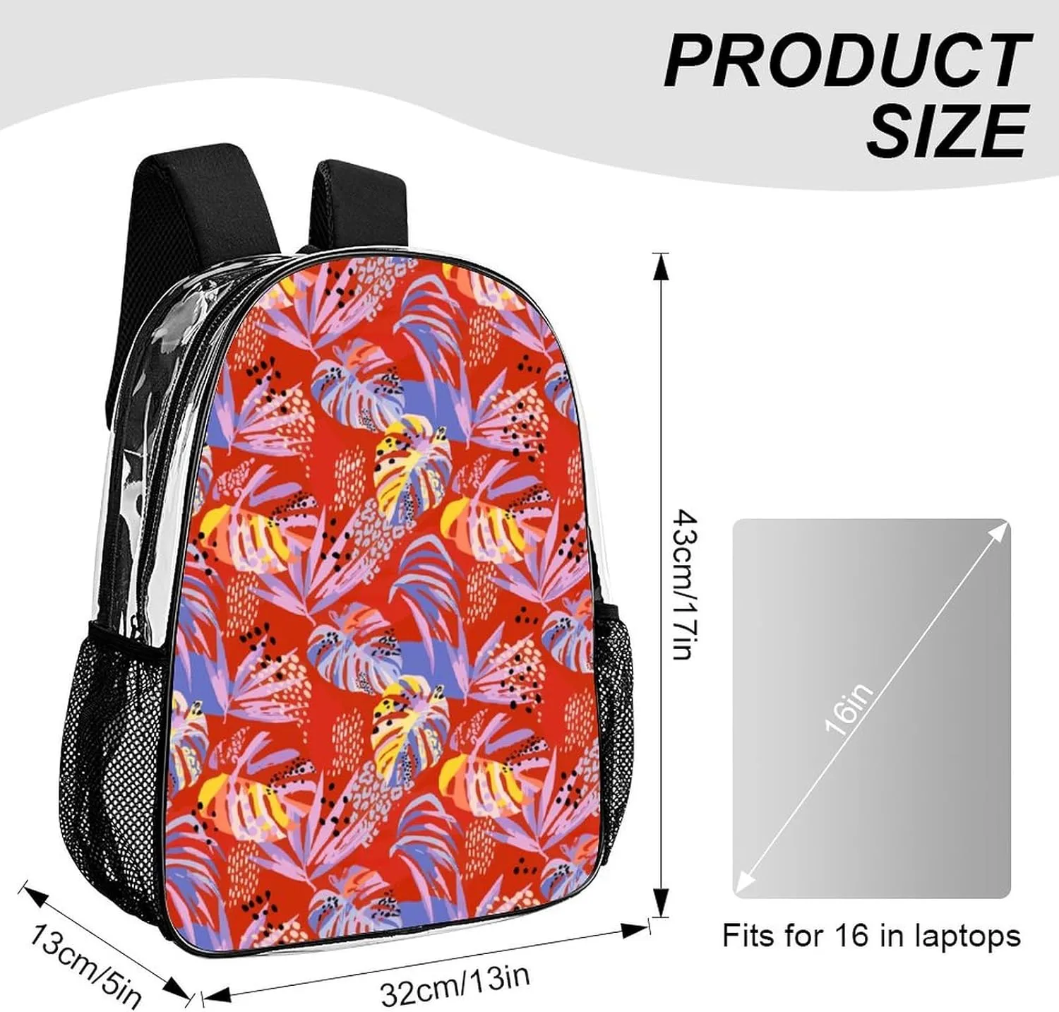 Tropical Palm Leaves Clear Backpacks PVC Transparent Laptop Backpack Multipurpose Double Shoulder Bag for Men Women Gifts