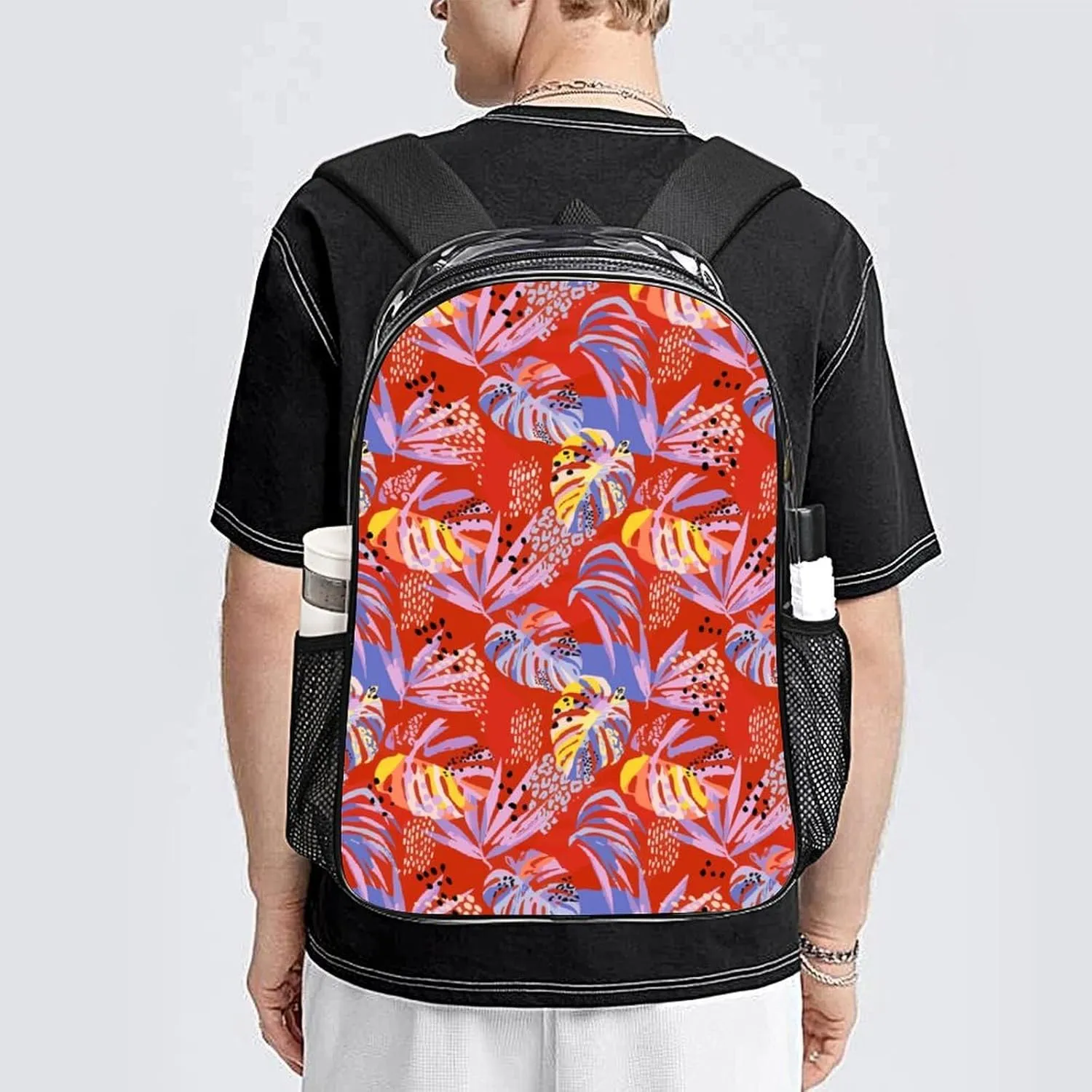 Tropical Palm Leaves Clear Backpacks PVC Transparent Laptop Backpack Multipurpose Double Shoulder Bag for Men Women Gifts