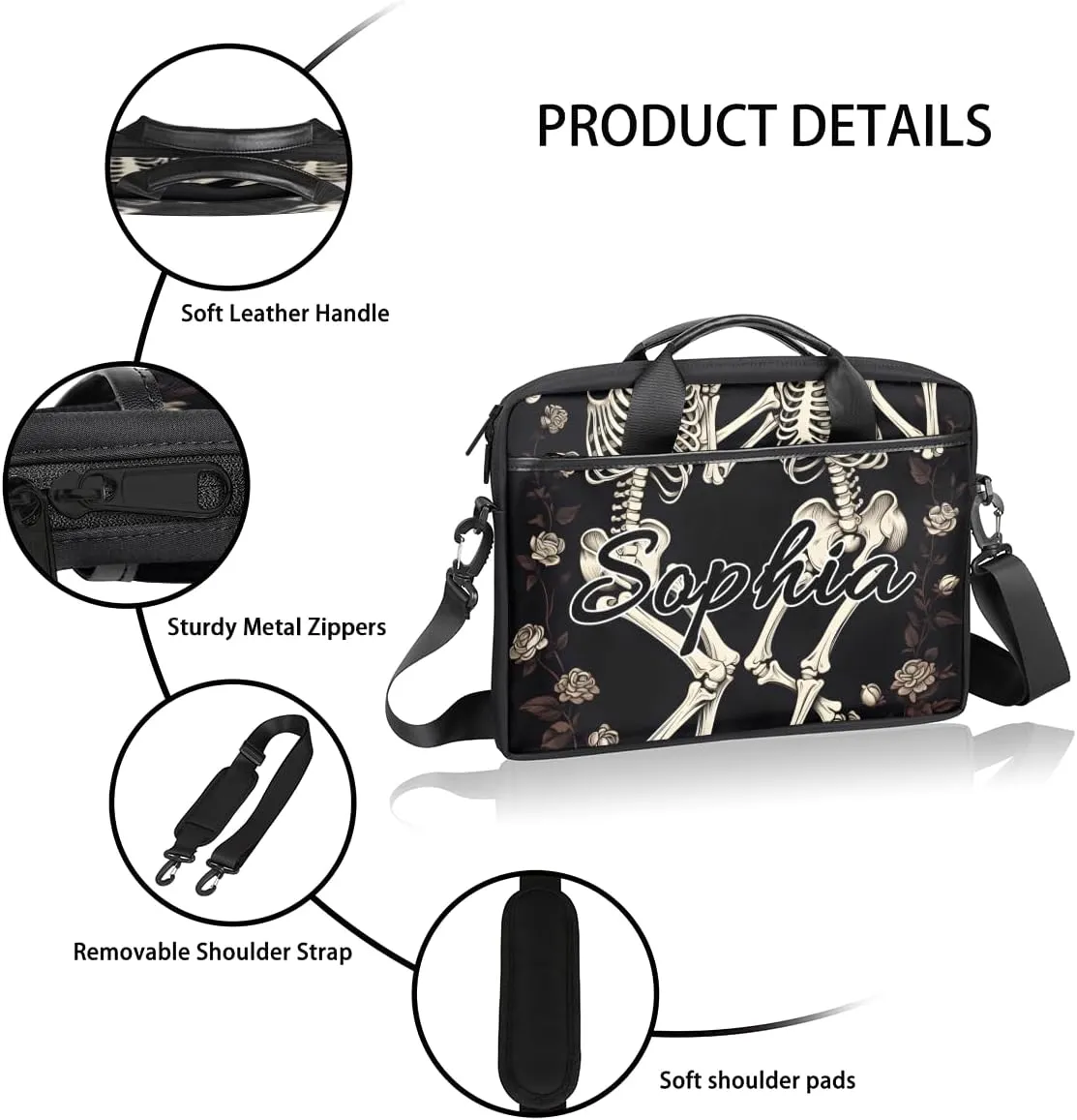 TropicalLife Personalized Laptop Bag 15 Inch Custom Sleeve Case with Handle Shoulder Strap Computer Messenger Bag