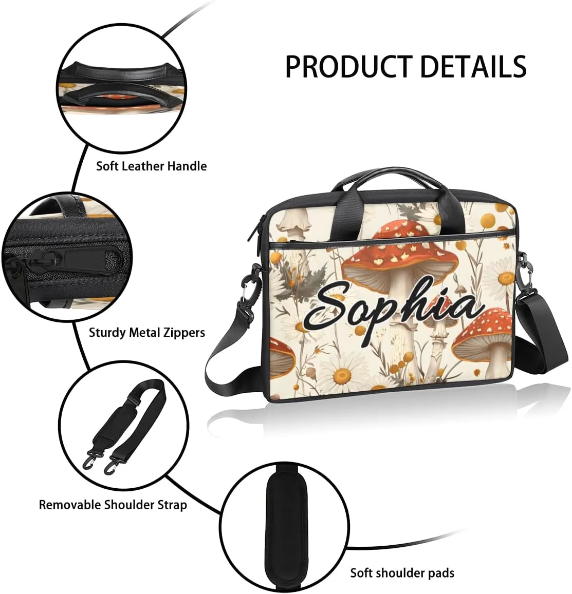 TropicalLife Personalized Laptop Bag 15 Inch Custom Sleeve Case with Handle Shoulder Strap Computer Messenger Bag