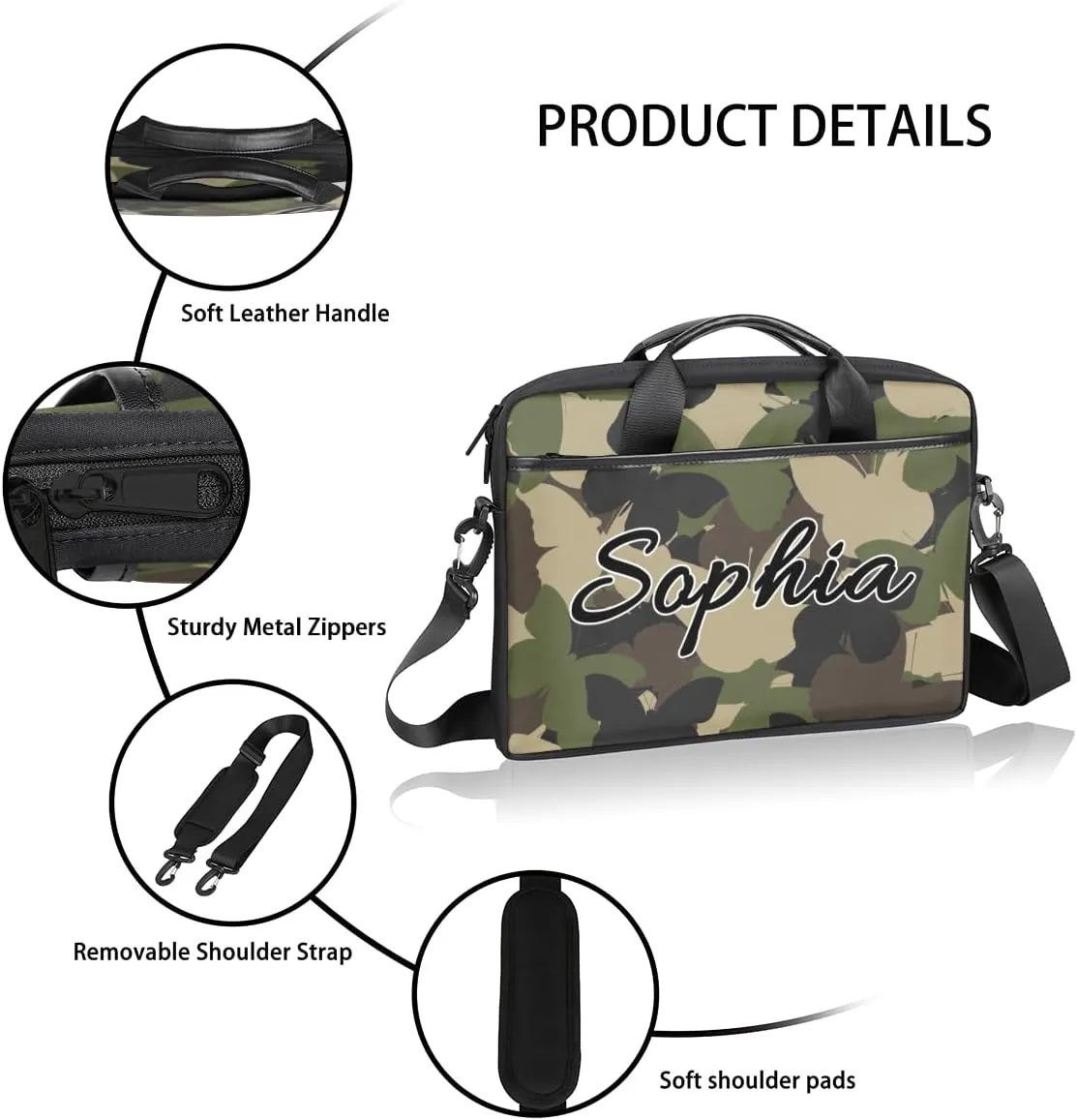 TropicalLife Personalized Laptop Bag 15 Inch Custom Sleeve Case with Handle Shoulder Strap Computer Messenger Bag