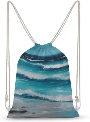Turquoise Beach Original Seascape Drawstring Backpack for Women Men Drawstring Bag for Travel Swimming Sports Gym Bag