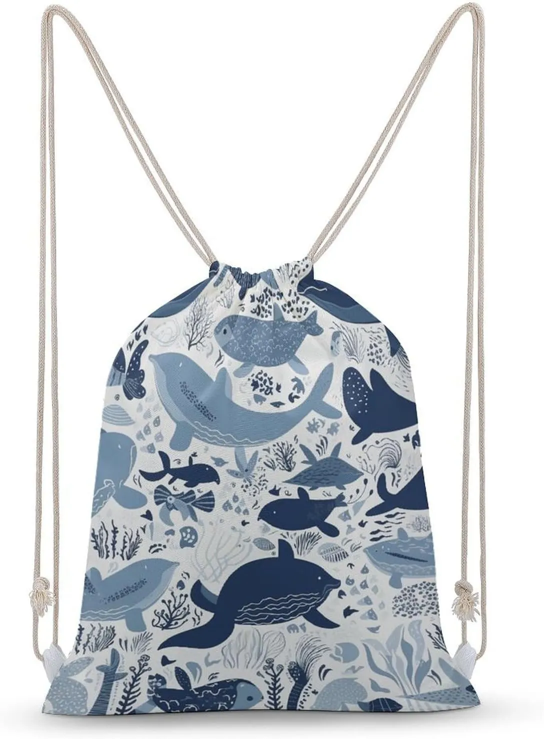 Turtle Octopus Pattern Theme Drawstring Backpack for Women Men Drawstring Bag for Travel Swimming Sports Gym Bag